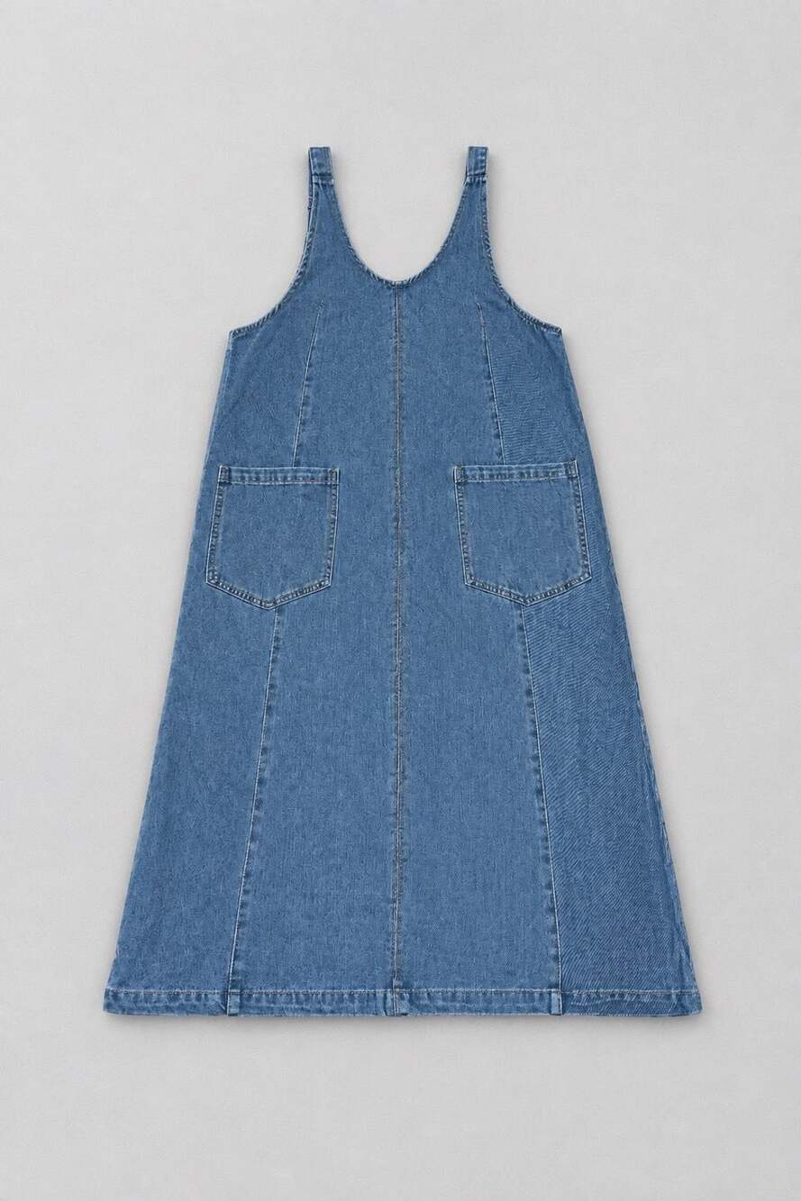 Denim Pinafore Dress Size M Sleeveless Pocket